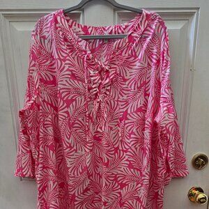 Talbot's blouse EUC 3x pink and white pop over top